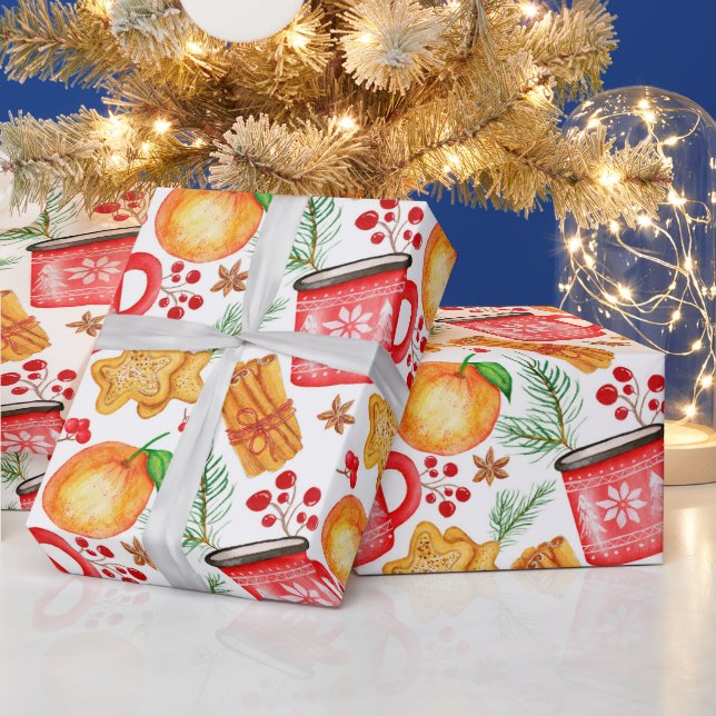 Jul varm choklad muggar och kakor presentpapper (Helgdagar)