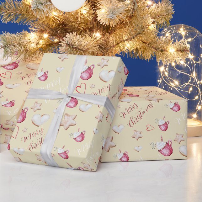 Jul Varm Choklad Och Kakor Vattenfärg Presentpapper (Helgdagar)