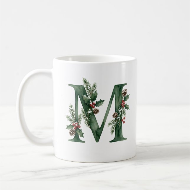 Jul Vattenfärg Botanisk Monogram Bokstav M Kaffemugg (Vänster)
