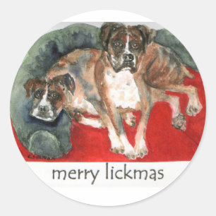 jul vattenfärg boxer hundar glad lickmas runt klistermärke