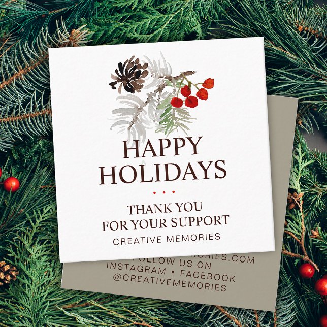 Jul Vattenfärg Grönska Tack Fyrkantigt Visitkort (Christmas Watercolor Greenery Thank You Square Business Card)
