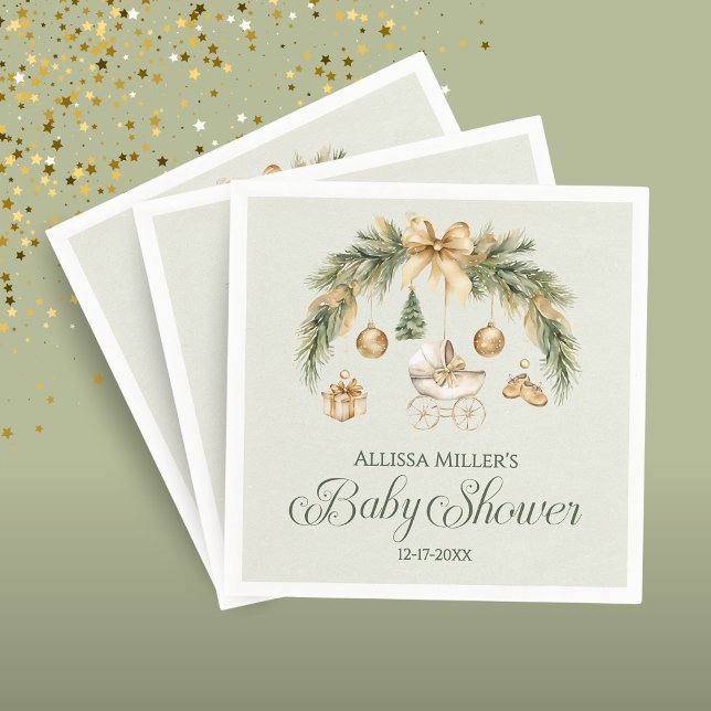 Jul Vattenfärg Grönska Vinter Bebis Shower Pappersservett (Skapare uppladdad)