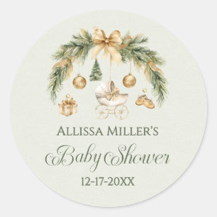 Jul Vattenfärg Grönska Vinter Bebis Shower Runt Klistermärke