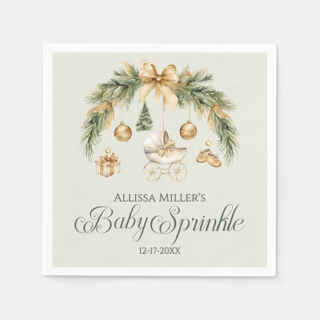 Jul Vattenfärg Grönska Vinter Bebis Sprinkle Pappersservett (Framsidan)