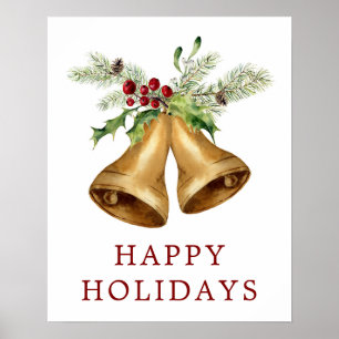 Jul   Vattenfärg - Holly Mistletoe & Klockor Poster