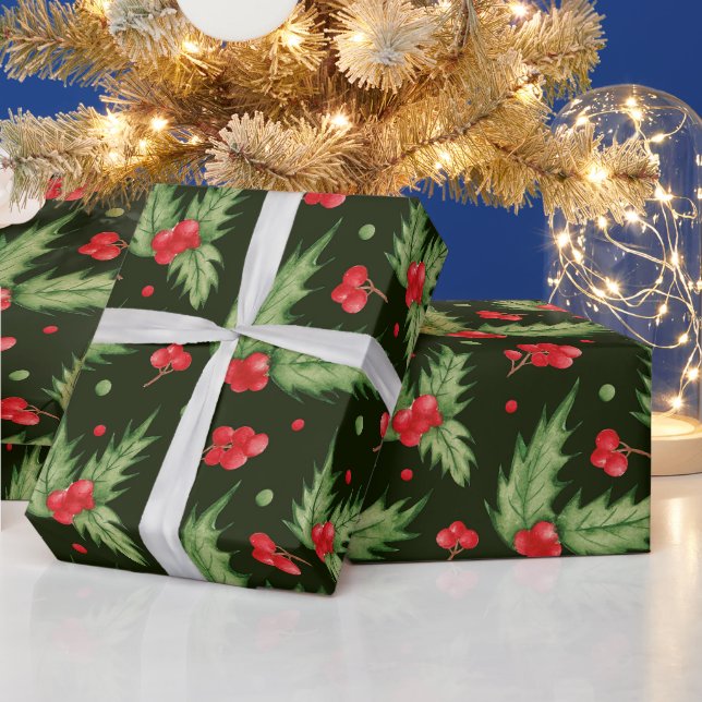 Jul Vattenfärg Järnekurs med blad  Presentpapper (Helgdagar)