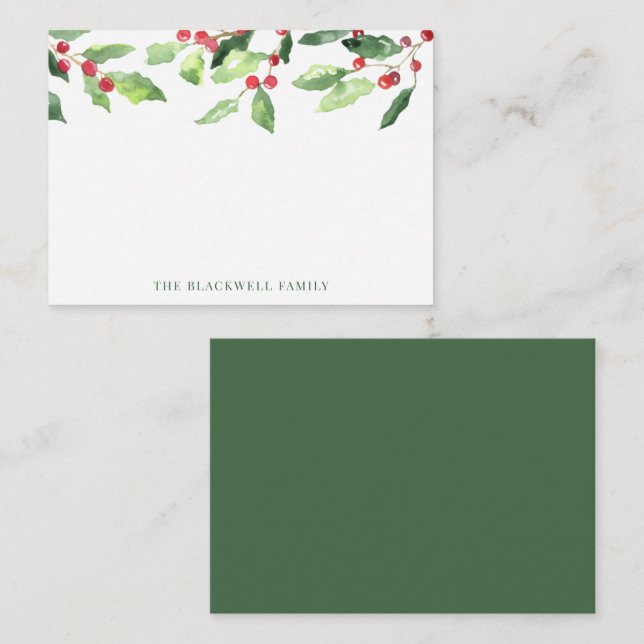 Jul Vattenfärg Mistel Familjenamn Anteckningskort (Fram/baksida)