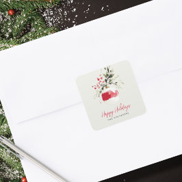 Jul Vattenfärg Ornament Personligt Namn Fyrkantigt Klistermärke