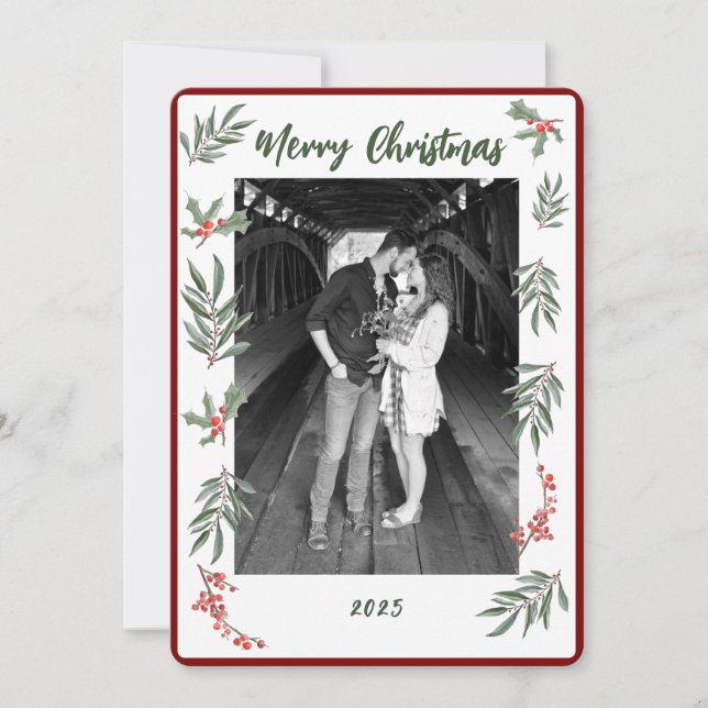 Jul Vattenfärg Platt Högtidskort Julkort (Framsida)