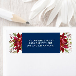 Jul - vattenfärg Poinsettia Navy Blue Adress Returadress Etikett