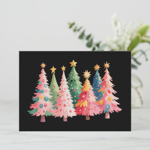 Jul Vattenfärg Träd Söt Xmas Rosa Julkort