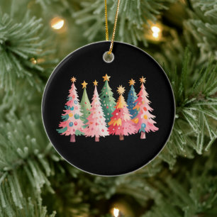 Jul Vattenfärg Träd Söta Xmas Rosa Julgransprydnad Keramik