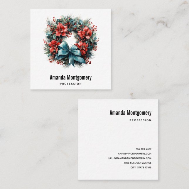 Jul Vattenfärg Utandning med Holly Fyrkantigt Visitkort (Fram/baksida)
