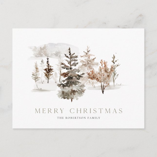 Jul vattenfärgskort med vinterlandskap vykort (Framsida)