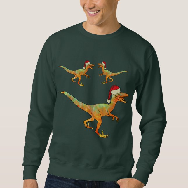 Jul Velociraptor Funny Raptor Dinosaur Humor Lång Ärmad Tröja (Framsida)
