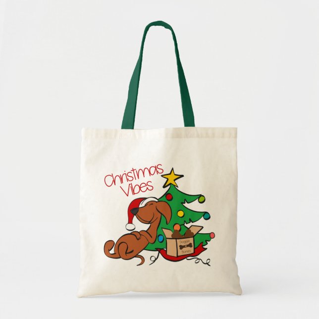 jul Vibes Dachshund Hund Tote Bag Tygkasse (Framsidan)