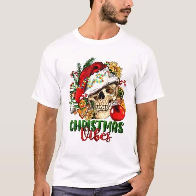 jul Vibes Skeleton Skull T Shirt (Framsida)