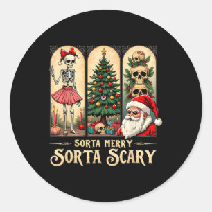 Jul Vibes Skeleton Sorta Merry Sorta Scary Runt Klistermärke
