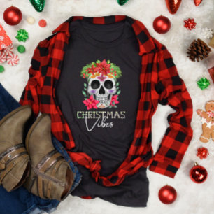 Jul Vibes Skull med blommor T Shirt