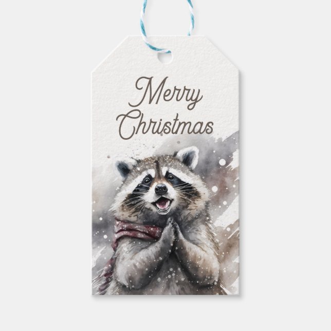 Jul Vibes Watercolor Raccoon - Presentetikett (Framsidan)
