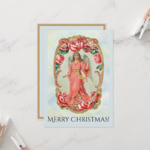 Jul Victorian Angel Framed av Röd ros Guld Kort