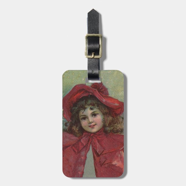 Jul Victorian Child Red Hat Girl Porträtt Ar Bagagebricka (Vertikal Framsida)