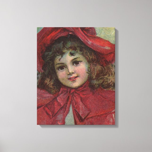 Jul Victorian Child Red Hat Girl Porträtt Ar Canvastryck (Framsida)