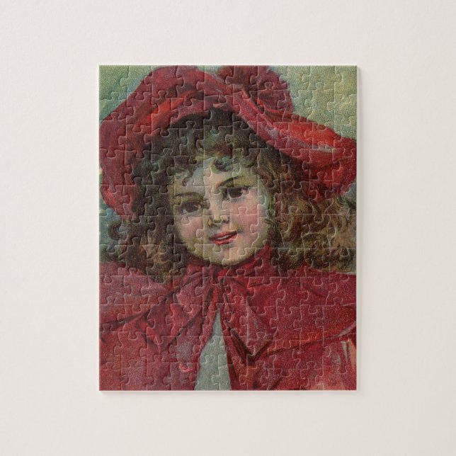 Jul Victorian Child Red Hat Girl Porträtt Ar Pussel (Vertikal)