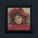 Jul Victorian Child Red Hat Girl Porträtt Ar Smyckeskrin<br><div class="desc">Julbarnet...  Det här lilla Viktorianska barnet har en röd hatt och en rödkloak,  precis som Little Red Riding Huva,  för att behålla henne varm inför julsäsongen. Det vackra barnet kommer från en sen 1800-talskampanj.</div>