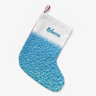 Jul vid Bassäng, Poolside Blue Vatten Liten Julstrumpa