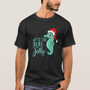 Jul vid Beach Flamingo Santa Seahorse Elv T Shirt