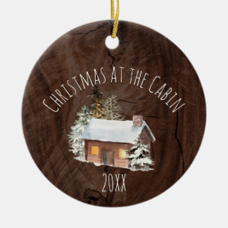 Jul vid Cabin Ceramic Ornament