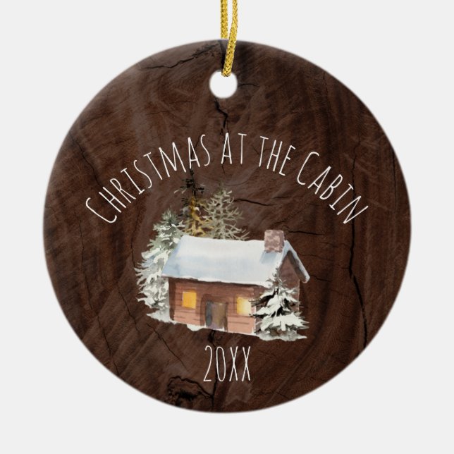 Jul vid Cabin Ceramic Ornament (Framsidan)