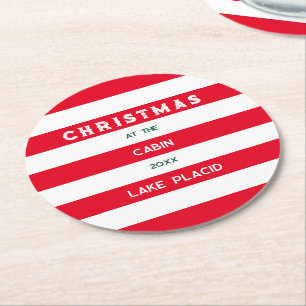 Jul vid Cabin Red Nautical Rand Round Underlägg Papper Rund