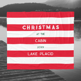 Jul vid Cabin Red Nautical Rand Sjö Fleecefilt