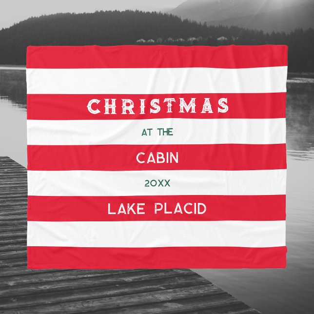 Jul vid Cabin Red Nautical Rand Sjö Fleecefilt (Skapare uppladdad)