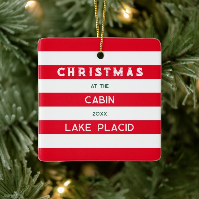 Jul vid Cabin Red Nautical Rand Sjö Julgransprydnad Keramik (Träd)