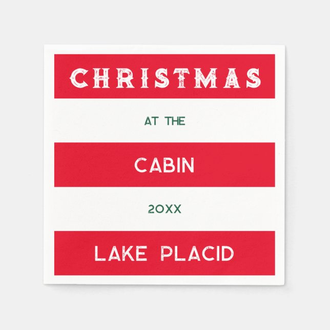 Jul vid Cabin Red Nautical Rand Sjö Pappersservett (Framsidan)