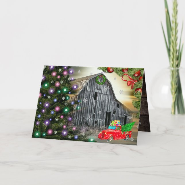 Jul vid Farm Barn Julgran Helgkort (Framsida)