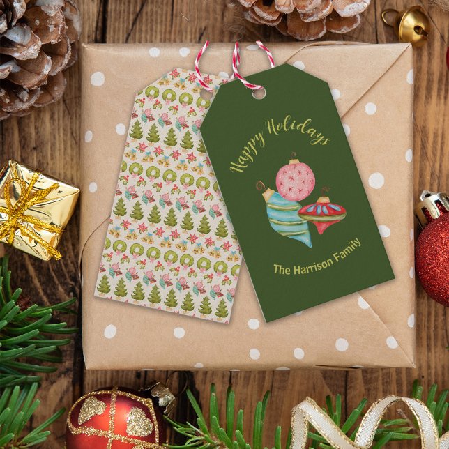 Jul vid prydnadstid Vitlig traditionell nostalgisk Presentetikett (Skapare uppladdad)