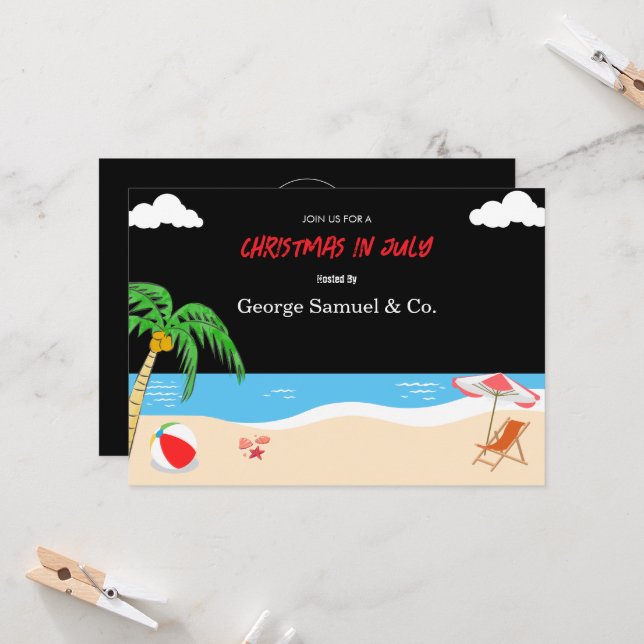 Jul vid sidan av havet i juli Anpassad namnlogg oc Inbjudningar (Fram/Back In Situ)