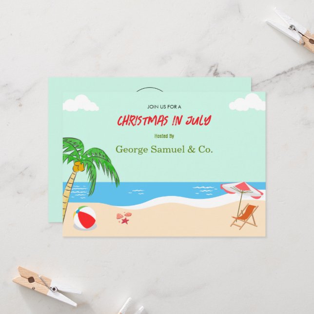 Jul vid sidan av havet i juli Anpassad namnlogg oc Inbjudningar (Fram/Back In Situ)