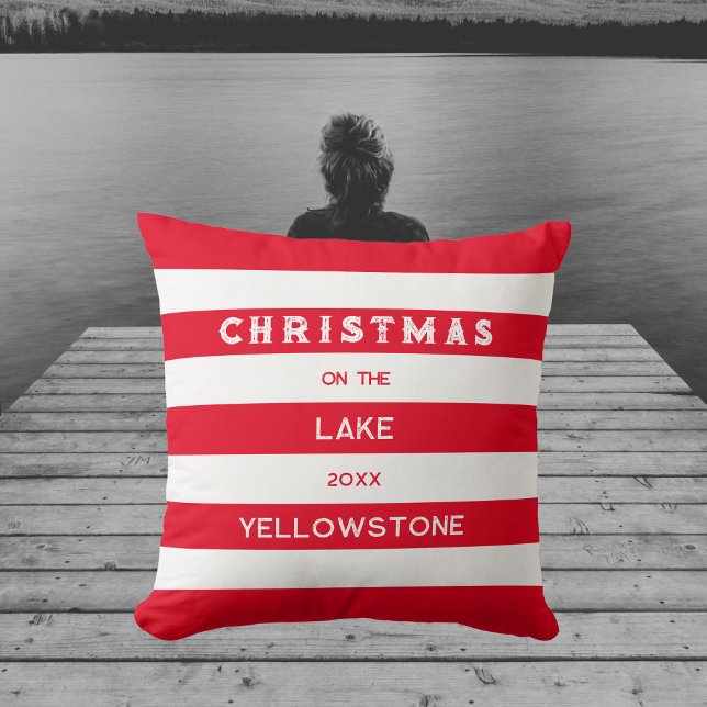 Jul vid Sjö Red Nautical Rand Kudde (Skapare uppladdad)