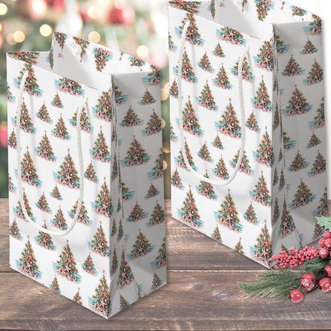 Jul vid stranden (Beach Shell Christmas Tree Pattern Small Gift Bag)