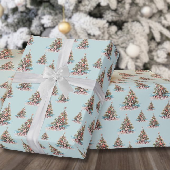 Jul vid stranden presentpapper (Beach Shell Christmas Tree Pattern Wrapping Paper)