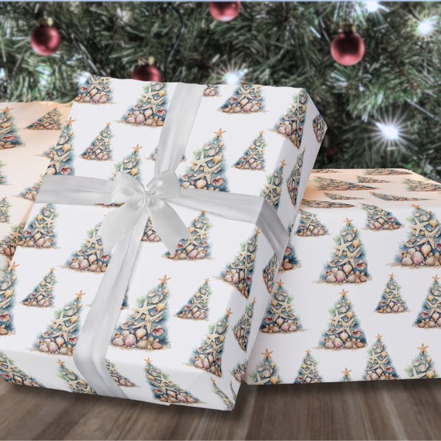 Jul vid stranden presentpapper (Beach Starfish Christmas Tree Pattern Wrapping Paper)
