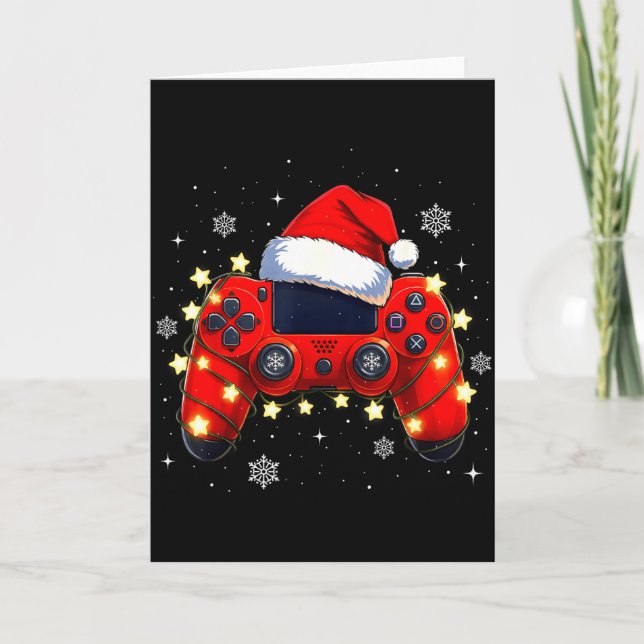 Jul Videospelskontroll Santahatt Spelare Pojke Kort (Framsida)