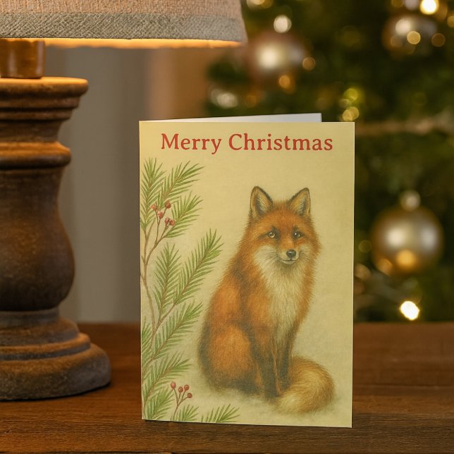 Jul Vilda Djur Röd Räv Högtid  Helgkort (“Rustic fox Christmas card with vintage woodland charm”)