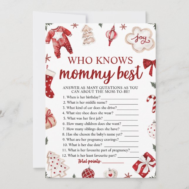Jul Vilken mamma vet bäst Babyshowerlek Inbjudningar (Framsida)