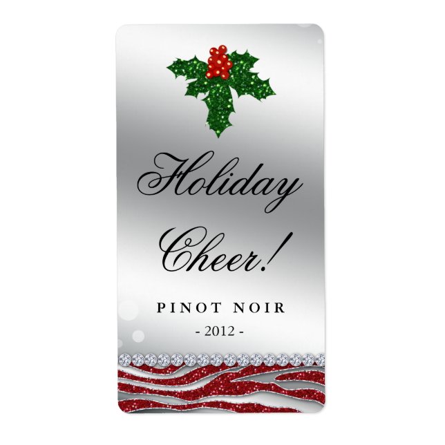 Jul Vin-etikett Holly Glitter Zebra Red Fraktsedel (Framsidan)